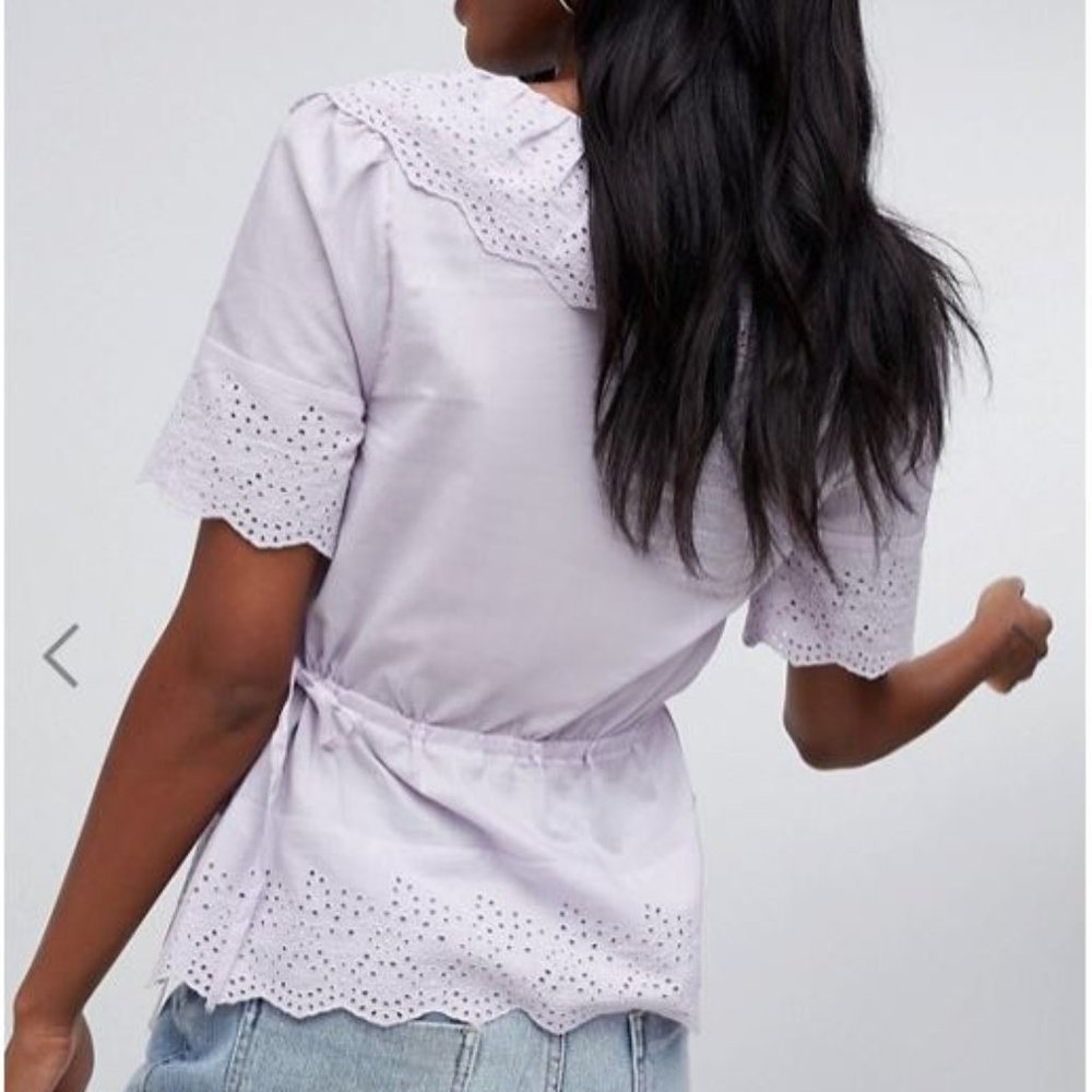 ASOS DESIGN Top In Broderie With V Neck